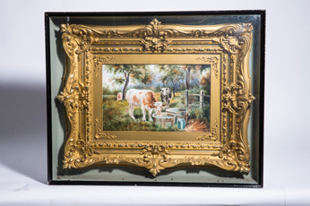 Large Porcelain Plaque with Cattle