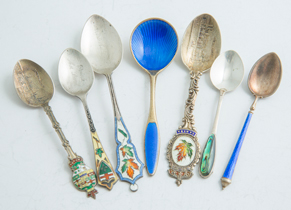 Seven Enameled Souvenir Spoons