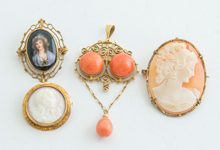 Gold Mounted Cameos, Coral Plus