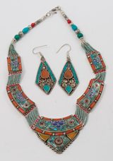 Turquoise & Coral Necklace & Earrings 