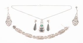Four Deco Marcasite Jewelry Pieces