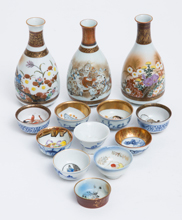 Japanese Porcelain Saki Bottles & Cups
