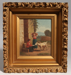 Oil Painting of Children & Goat