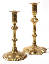Two Period Queen Anne Brass Candlesticks