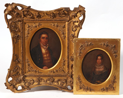 Pair New England Portraits on Wood Panel