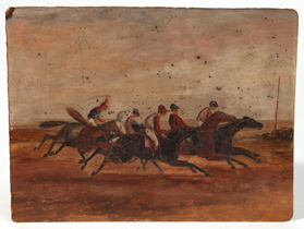 Early Folk Art Painting of Horse Race