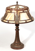 Large Metal Overlay Slag Glass Lamp
