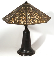 Large Brass overlay Slag Glass Table Lamp