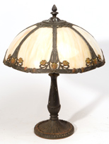 Metal Overlay Bent Slag Glass Table Lamp