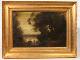 19th Century Oil on Board of Nude Bathers