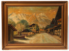 B. Ruscha Oil Painting of Alpine Village