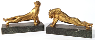 Pair Gilt Bronze Lion Bookends