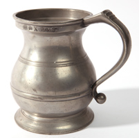 EARLY SIGNED PEWTER QUART TANKARD