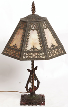 METAL OVERLAY SLAG GLASS LAMP