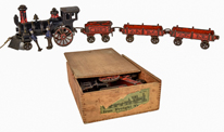 Cast Iron Train Set in Original Wood Box