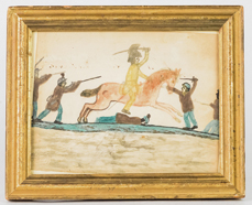 Folk Art Watercolor of Battle Scene