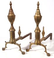 PR. PERIOD BRASS CHIPPENDALE ANDIRONS 