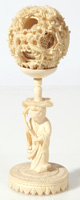 CARVED CHINESE IVORY MYSTERY BALL & STAND