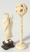 CHINESE IVORY MYSTERY BALL & STAND & FIGURE