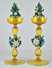 Pair Of Venetian Blown Glass Candlesticks