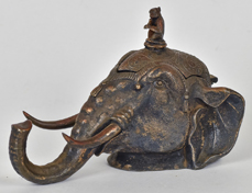 Bronzed Figural Elephant Inkwell