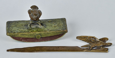 Two Figural Signed Bronze Desk Pieces