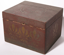 FOLK ART DECORATED BOX WITH OLD PAINT