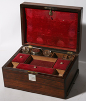 ROSEWOOD TRAVELING BOX W/MOTHER-OF-PEARL INLAY