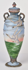 Nippon Covered Urn with Moriage Flying Geese