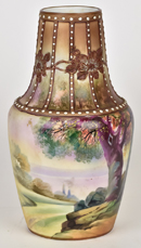 Unusual Nippon Vase with Molded Enameled Flowers