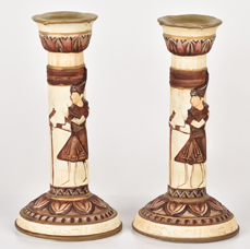 Rare Nippon Molded in Relief Egyptian Candlesticks
