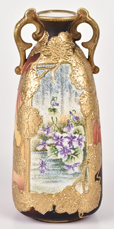 Nippon Tapestry Vase with Heavy Gold Overlay