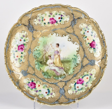 Nippon Portrait Plate with Gold Beadwork