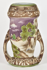 Nippon Vase With Heavy Enamel Woodland Scene