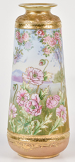 Large Nippon Scenic Vase with Florals and Heavy Gold