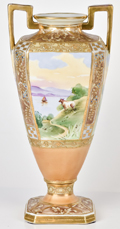 Nippon Bolted Vase with Scenic Panels with Cow.